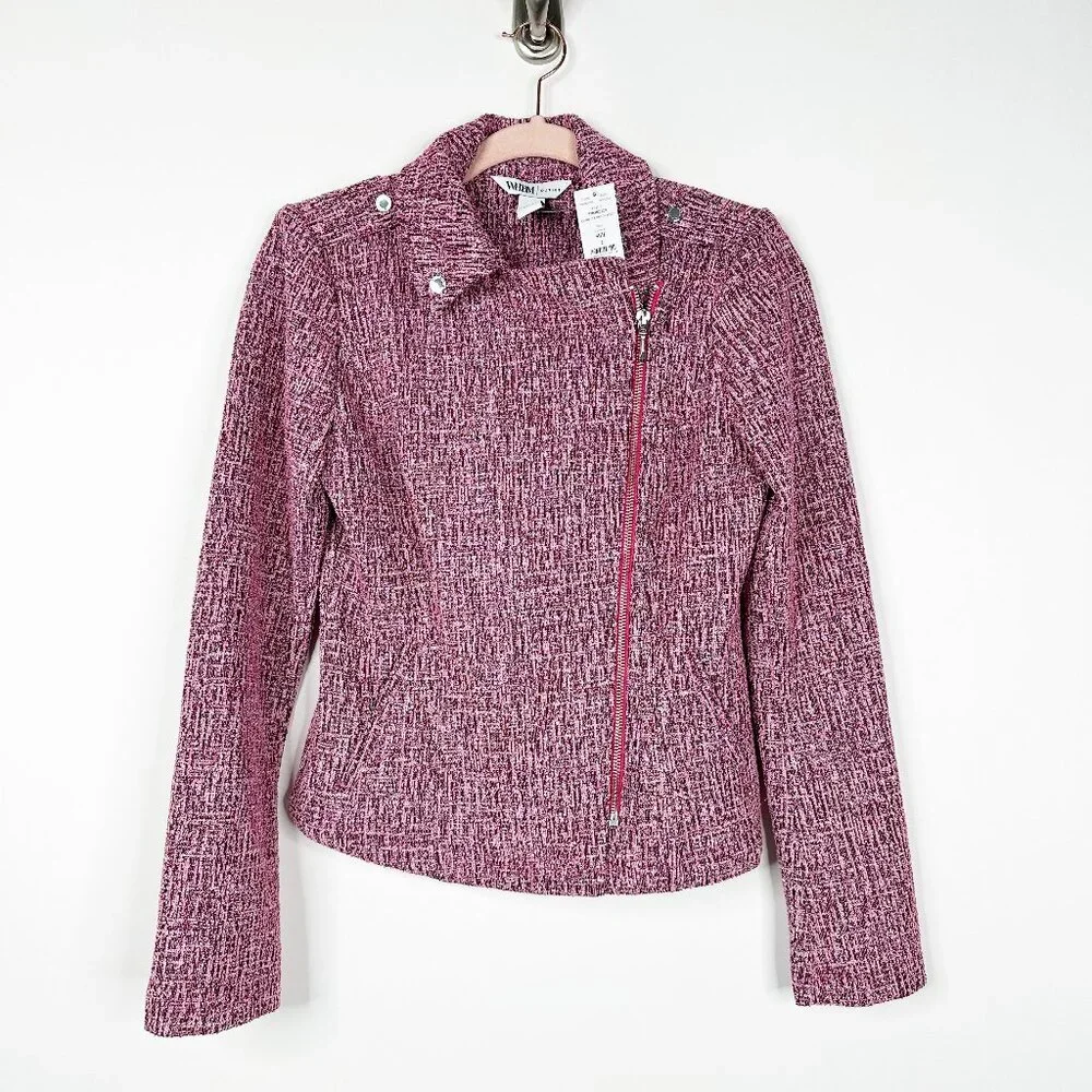 NWT White House Black Market Long Sleeve Boucle Moto Jacket Carmine 0